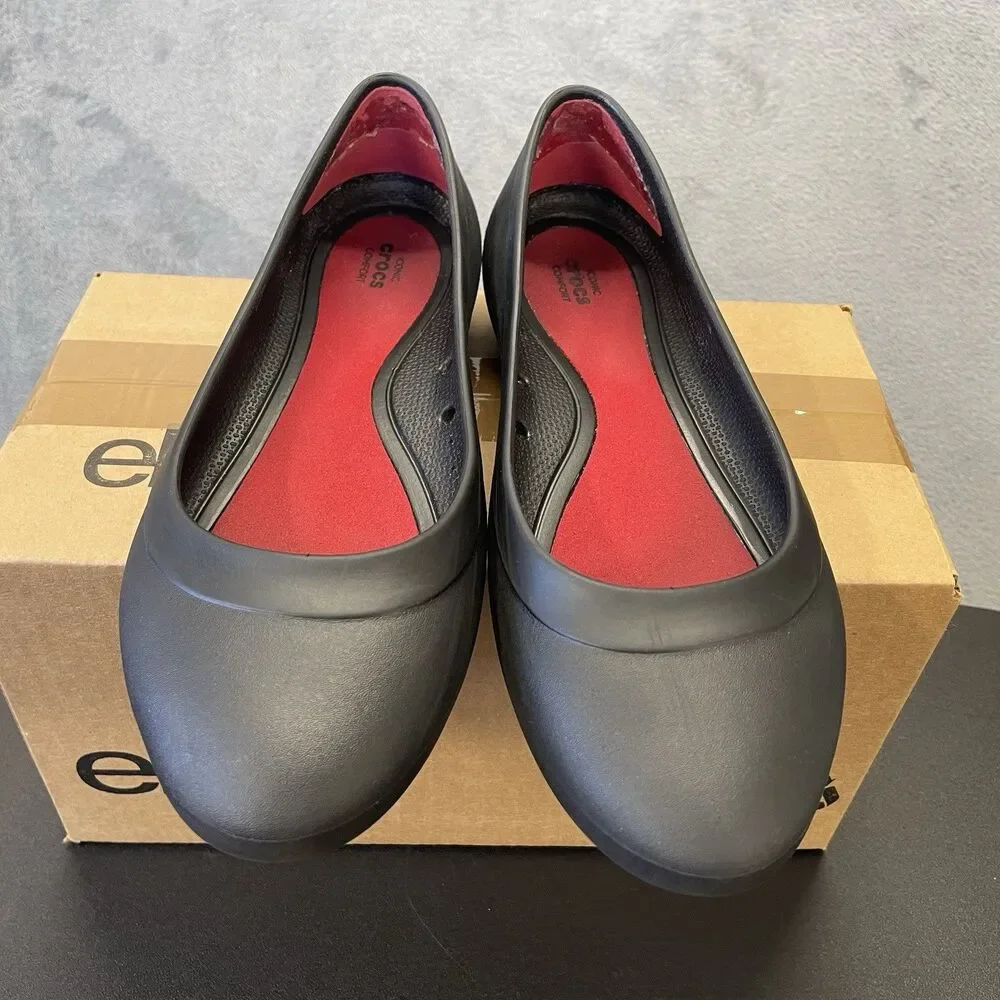 Crocs Lina Iconic Comfort Ballet Flats Womens 10 Black Lightweight Dress Shoes